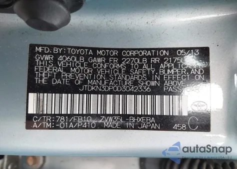 2013 Toyota Prius Plug-In from USA, damaged, VIN JTDKN3DP0D3042336